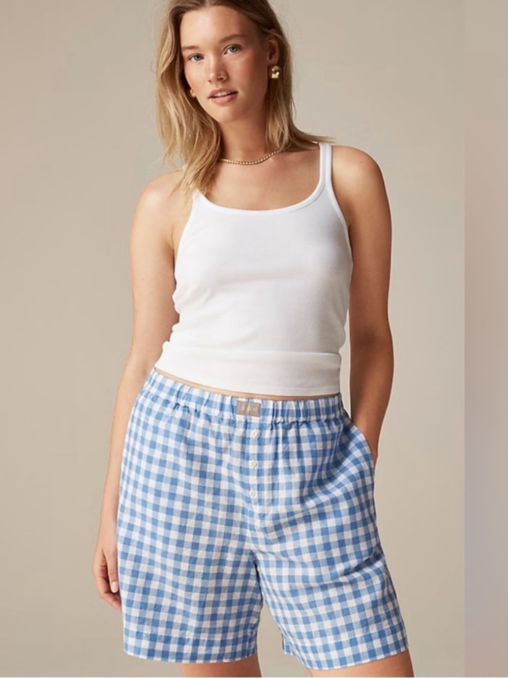 J.Crew Size XS Relaxed boxer short in gingham linen-cotton blend Blue